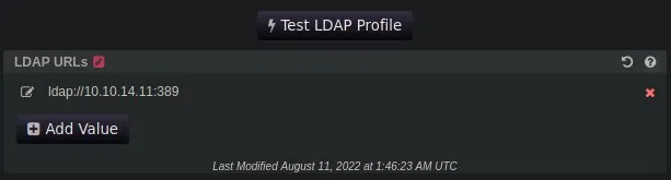 The ldap connection address field after entering attacker vm ip