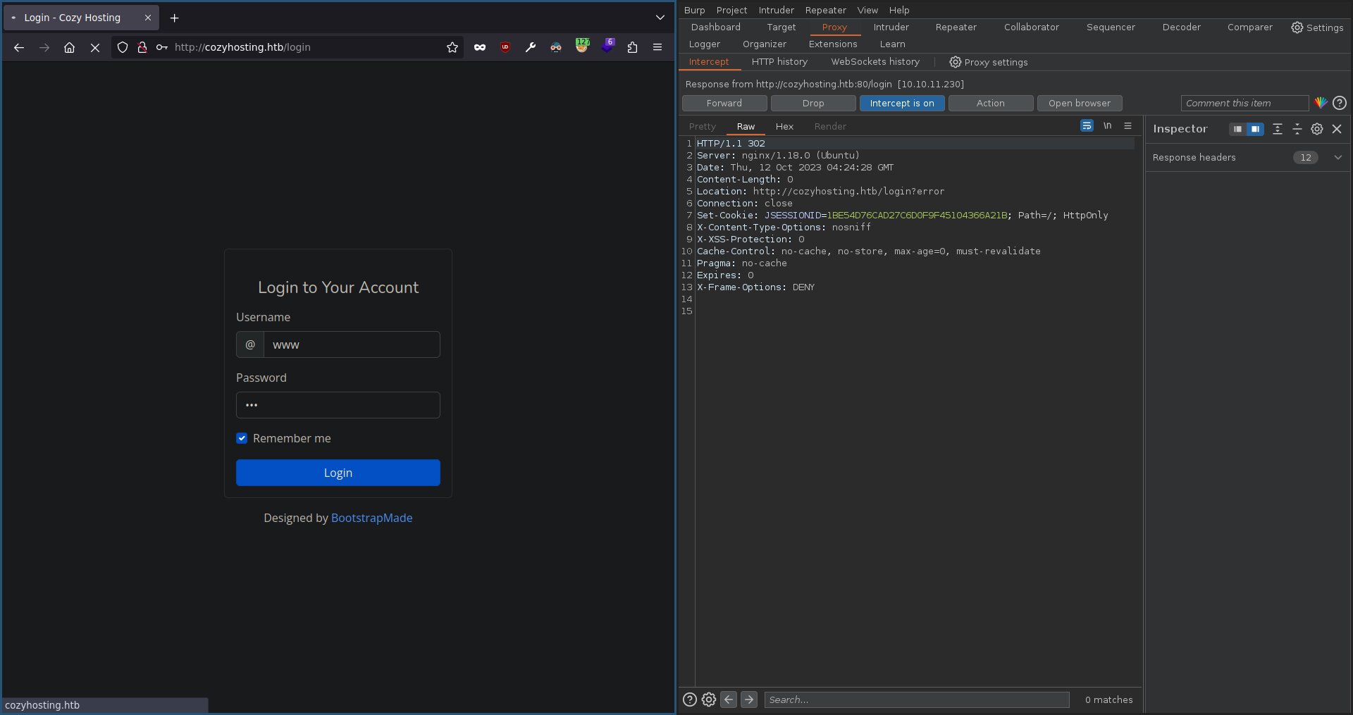 Response to the login request show in burp suite