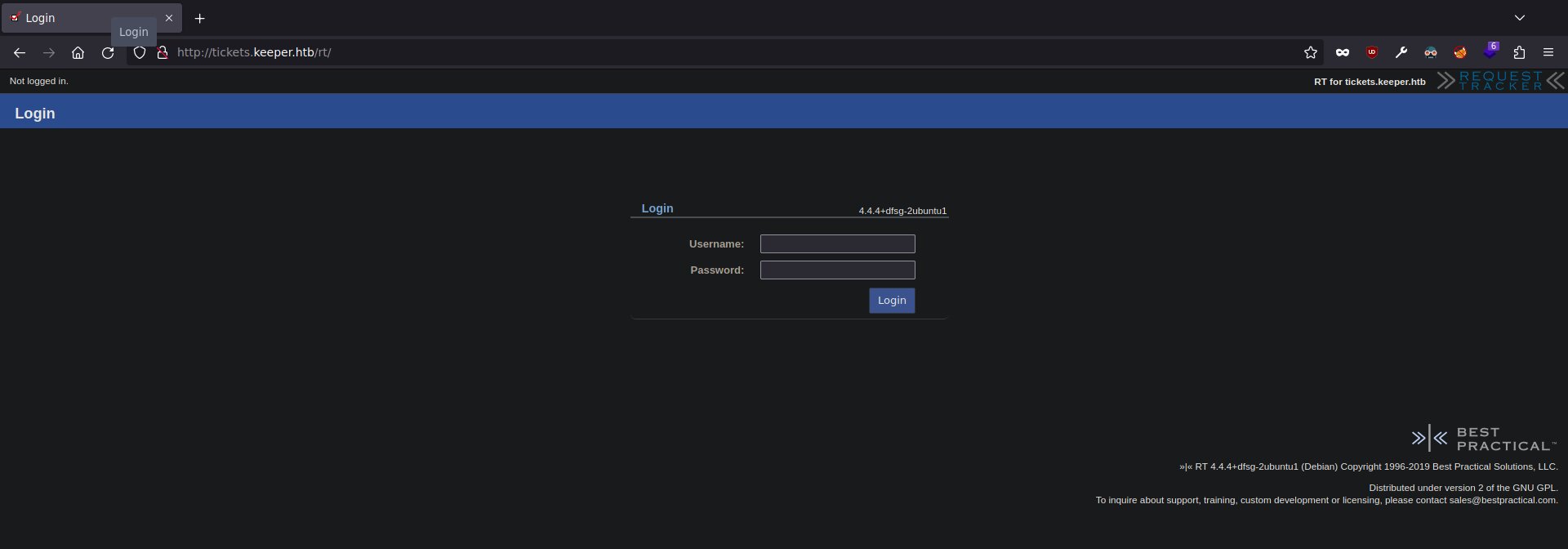Request Tracker login page