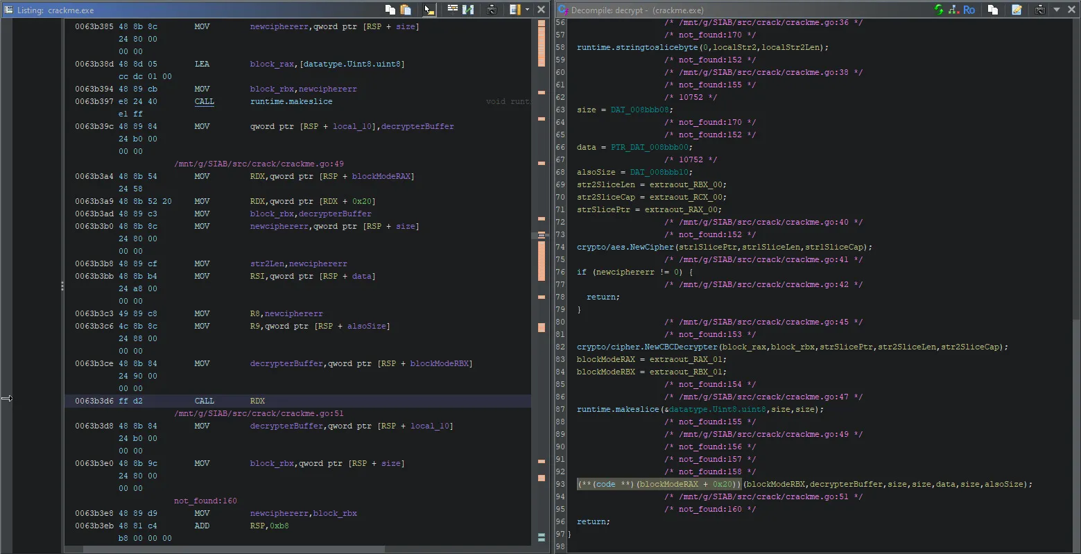 decompilation of the decryption function