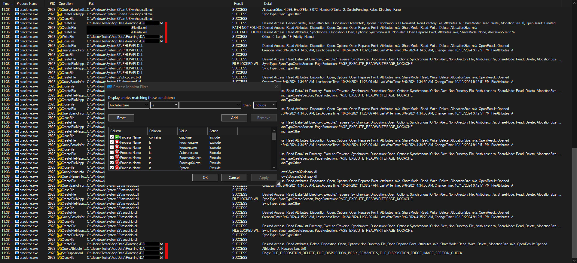 sysmon interface showing file writes and accesses