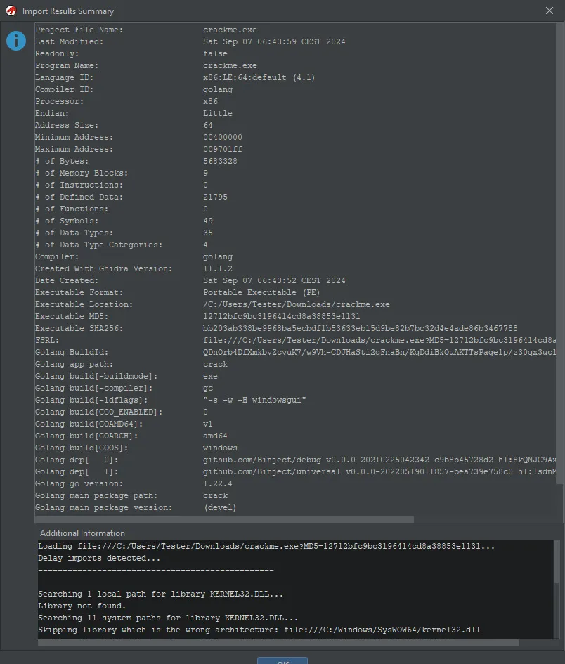popup after importing file into ghidra