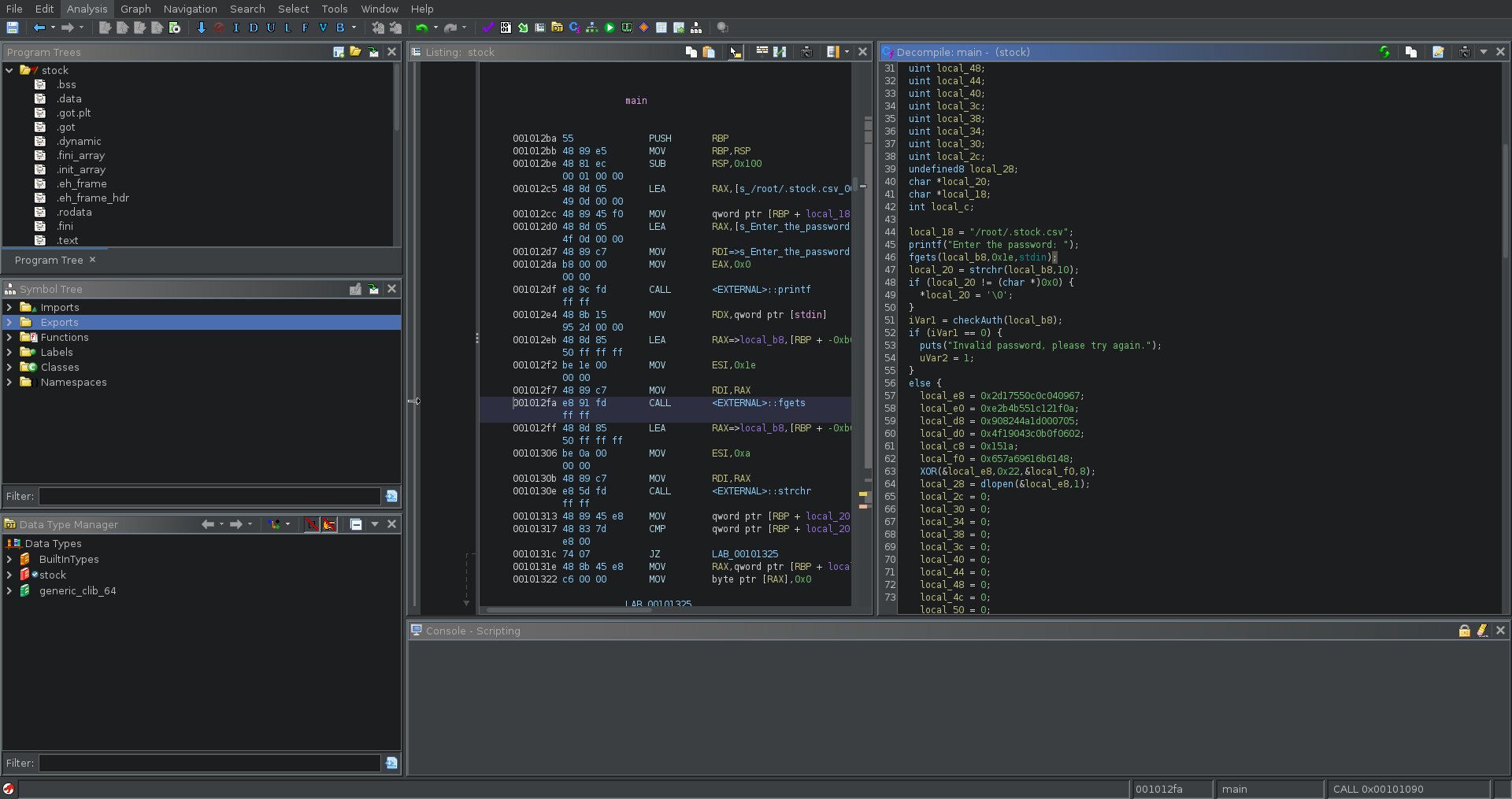 Ghidra showing decomp of main function