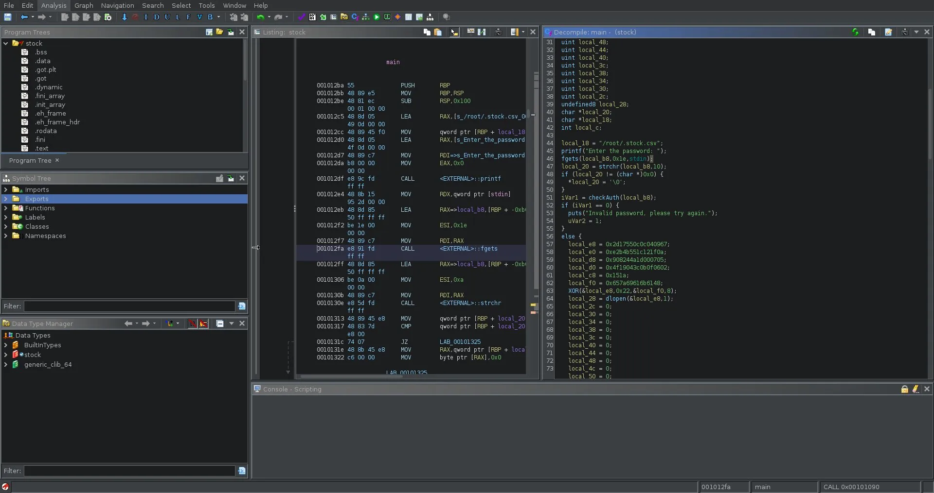 Ghidra showing decomp of main function