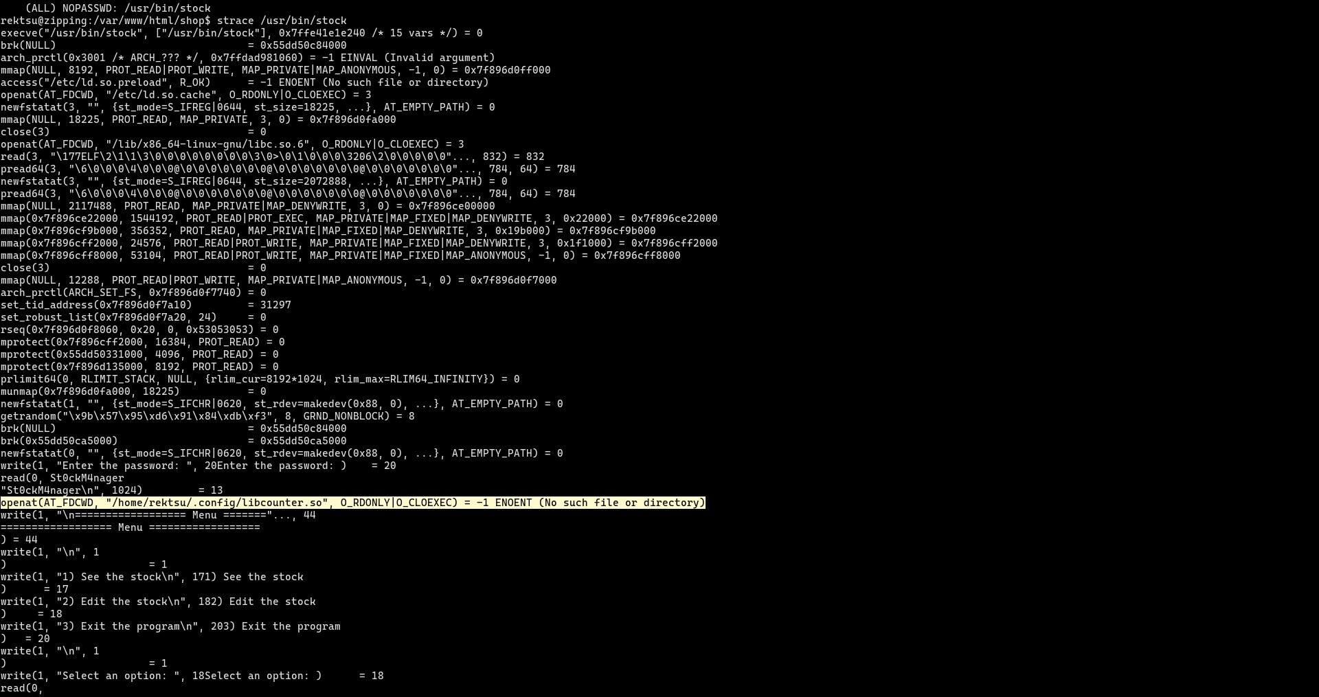 output of running strace on stock